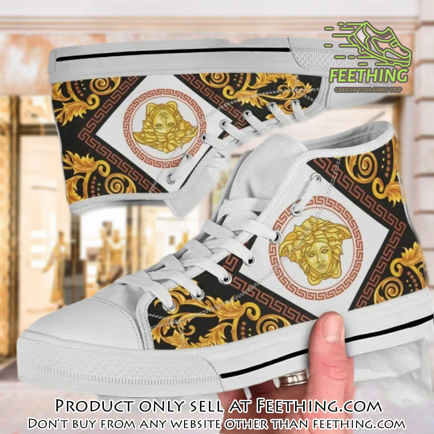 Versace medusa gold white high top canvas shoes luxury brand gifts for men women ft3840388